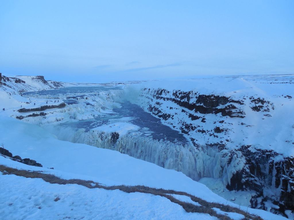 Gullfoss, Iceland, half frozen waterfall, Golden Circle